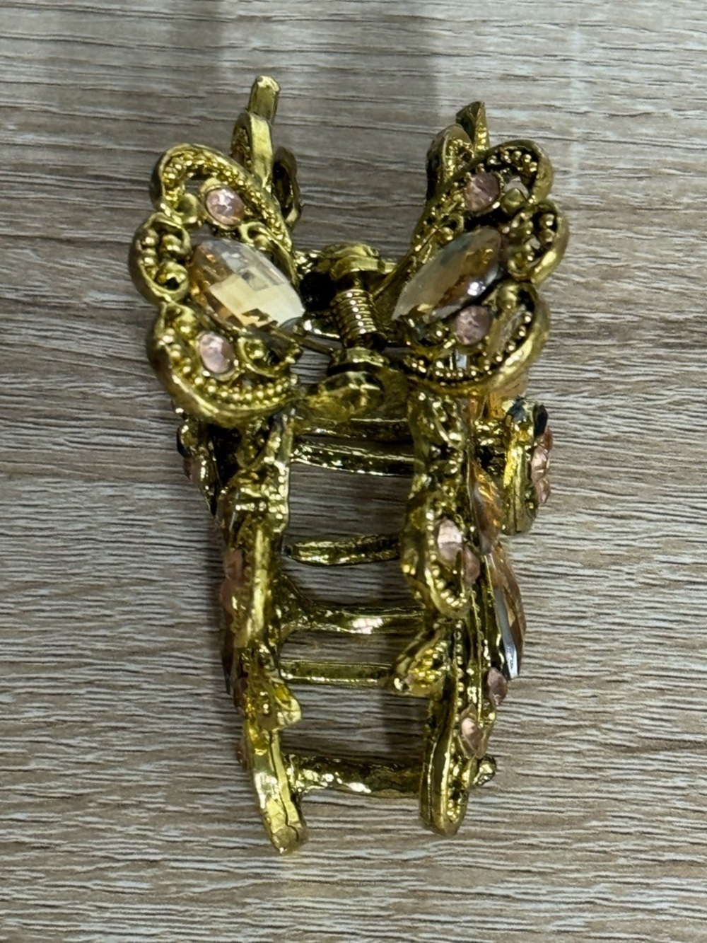 Decorative Butterfly-Themed Hair Claw Clip Antique Gold Finish Sparkly Crystal s - Picture 5 of 10